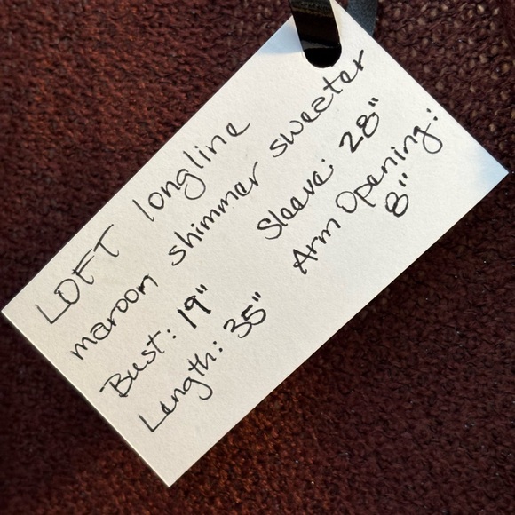 LOFT outlet long line flyaway maroon shimmer sweater, Small, EUC - Picture 4 of 6